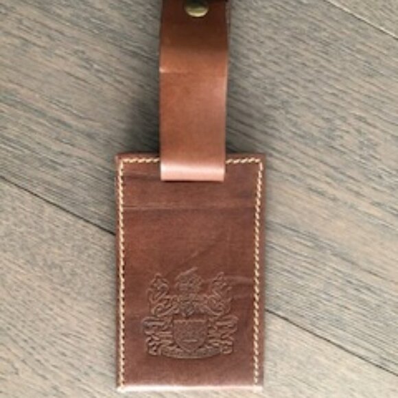 Aquascutum Authentic Vtg Genuine Leather Luggage Tag Brass Hardware Brown Sz OS - Picture 1 of 5